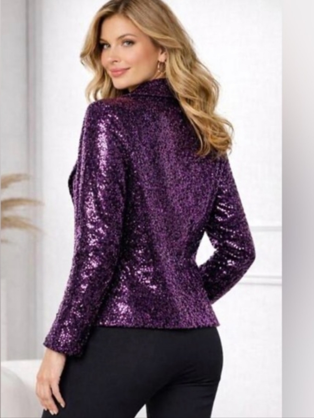 New Colleen Lopez Sequin Purple Moto Jacket - Picture 3 of 7